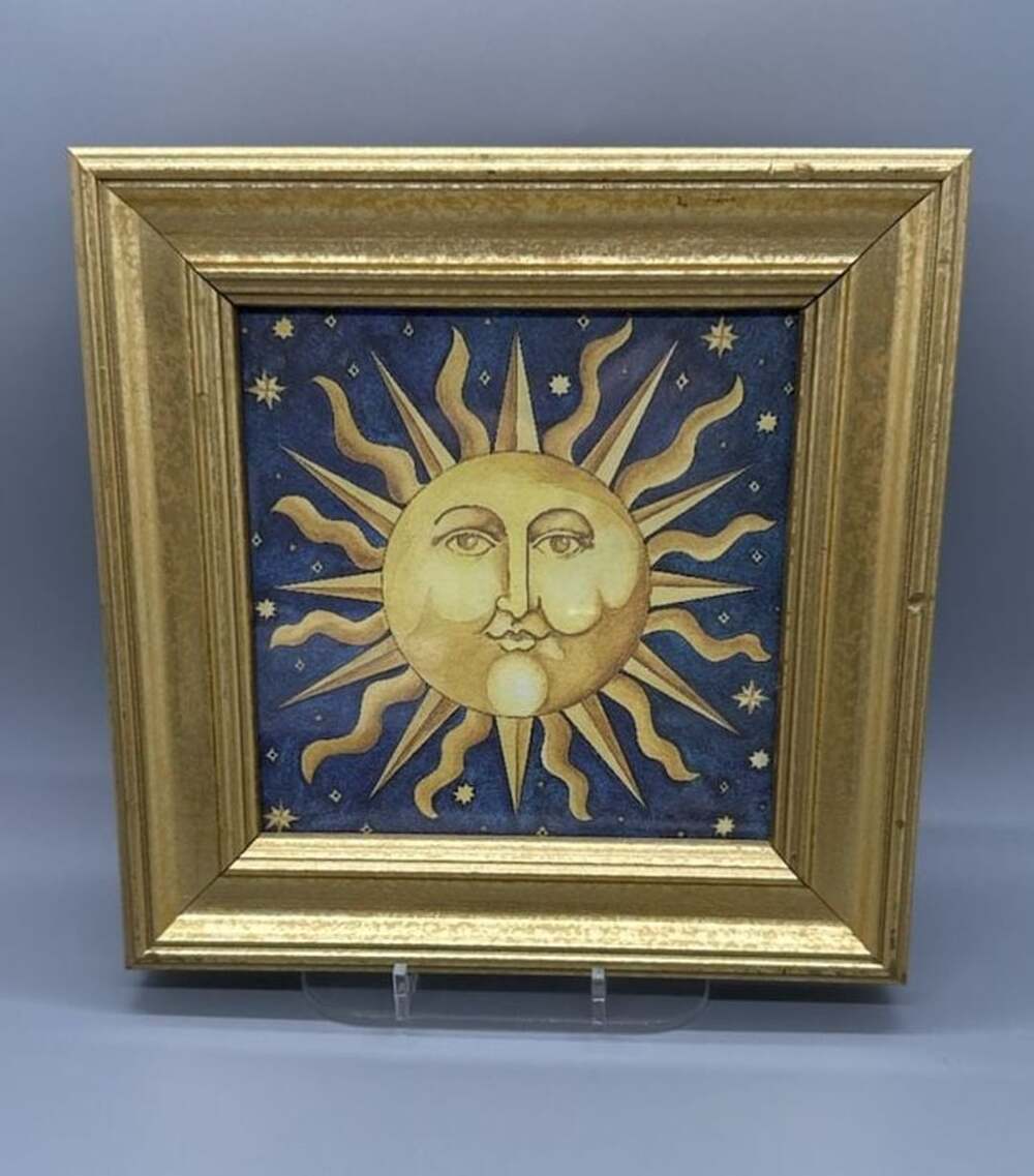 Vtg 90s Mary Beth Zeitz Celestial Sun Art Print 7x7 Gold Frame Y2K Whimsigoth - Picture 3 of 16